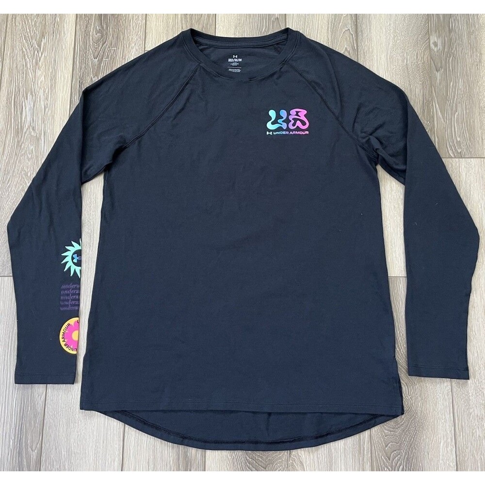 Under Armour Women's Gradient Bloom Black Long Sleeve T-Shirt Sz Medium - Picture 2 of 11